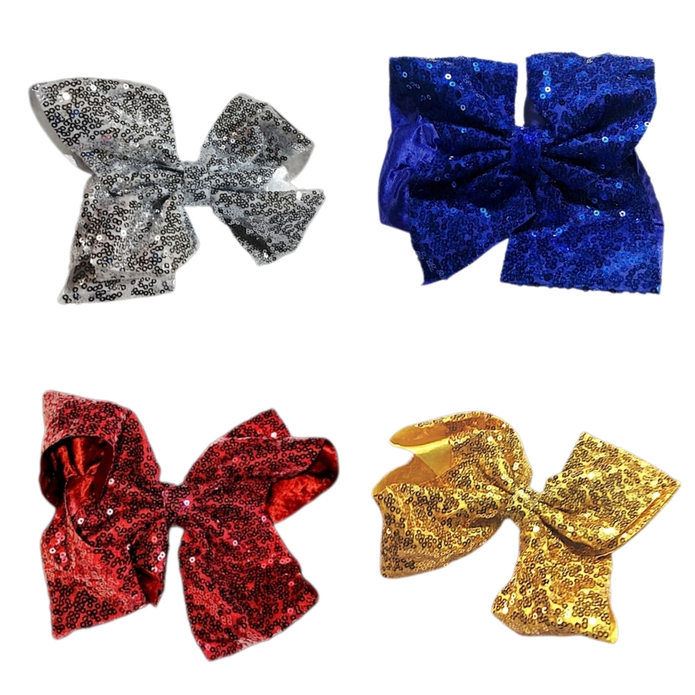 🙋 10/$20.  Sequin Hair Bow Barrette – Silver Blue Red Gold – 7" NWOT